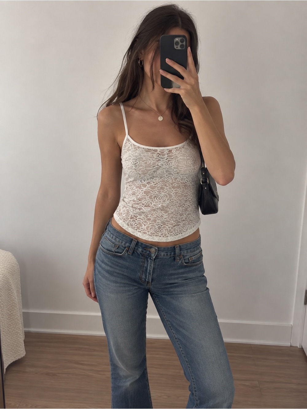Vintage Elita White Sheer Floral Lace Cami Tank Top Coquette
